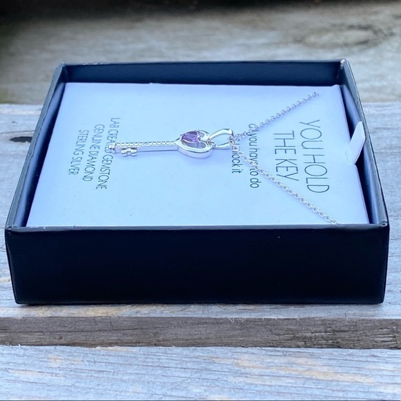 NWT NIB STERLING SILVER AMETHYST & DIAMOND “YOU HOLD THE KEY” NECKLACE - Picture 5 of 8